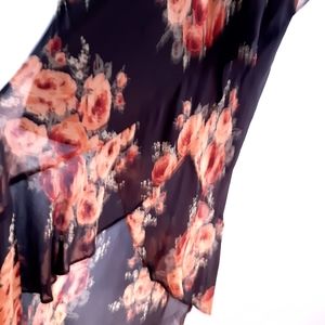 Unique XLDaiquiri  Floral Maxi Long brown, orange, green sheer elegant skirt